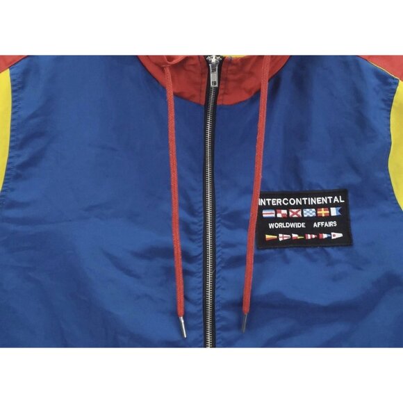 Forever 21 Mens Sz XL Blue Red Yellow Hooded Full Zip Color Block Patch Jacket - Picture 5 of 5